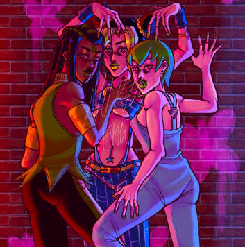 Jolyne, Hermes, and Foo.